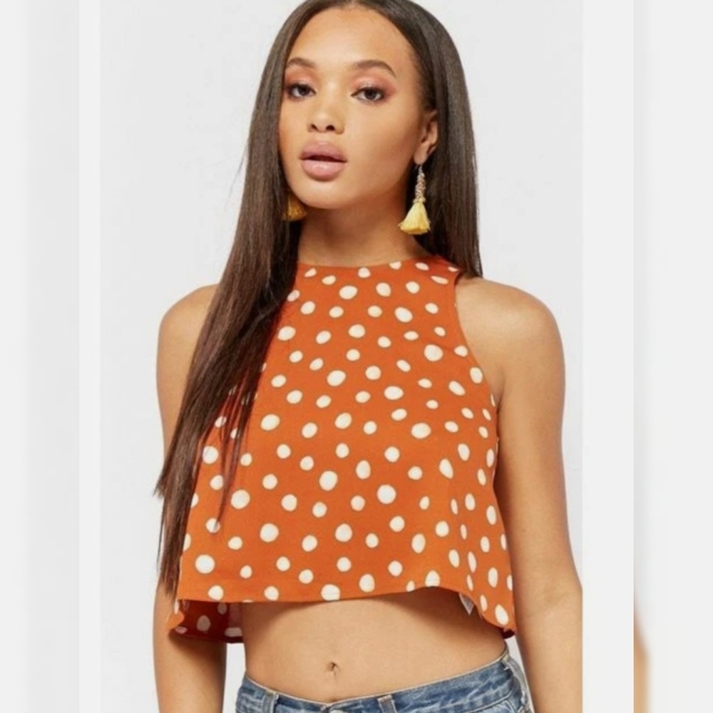 Forever 21 Rust White Polka Dots Sleeveless Cropped Top